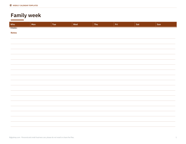 Preview of Printable Family Weekly Planner