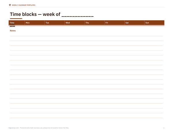 Preview of Hourly Weekly Calendar Template