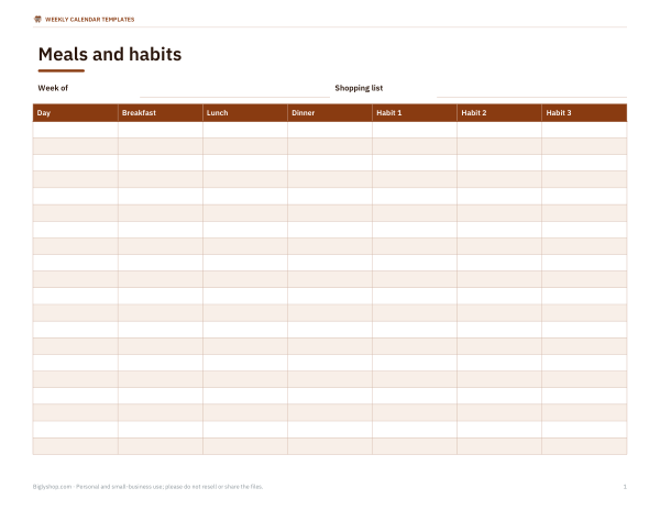 Preview of Printable Meal and Habit Planner
